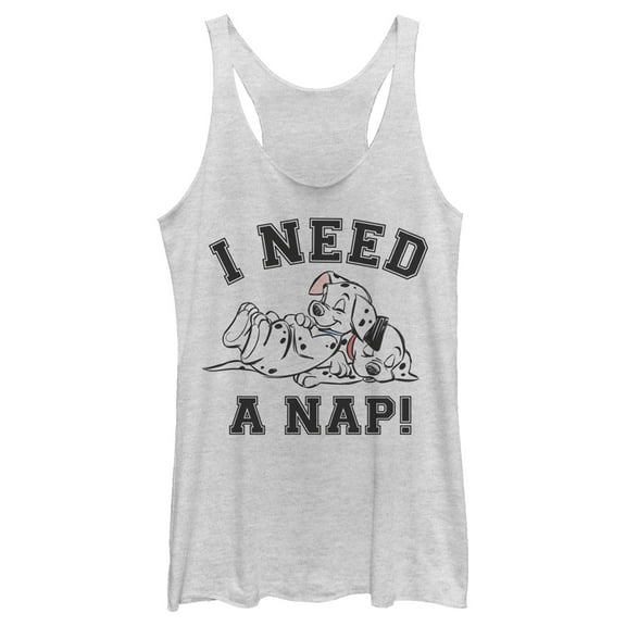 Women's One Hundred and One Dalmatians I Need a Nap Racerback Tank Top White Heather 2X Large