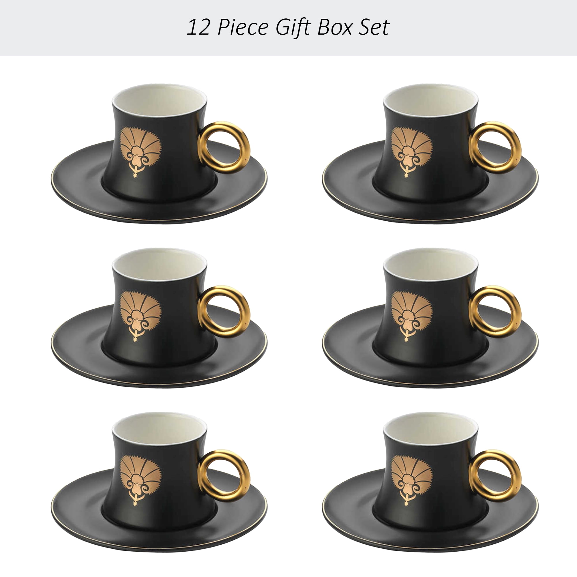 Sukkar Pasha 2 oz Espresso Turkish Coffee Cups with Saucers - 12-Piece Multicolored Coffee Cup Set with Gift Box- Professional-Grade Porcelai