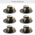 thumbnail image 4 of Korkmaz Freedom Turkish Coffee Cups Set of 6 | Elegant Black Porcelain Espresso Cups with Saucers | 12 Piece Gift Box Demitasse Set | Fancy Turkish Arabic Greek Coffee Cups with Handles in Gold, 3 oz, 4 of 5