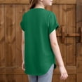 thumbnail image 4 of T-Shirts for Girls Ages 6-14 Curved Hem Short Sleeve Crewneck Summer Casual Tops Green 130, 4 of 5