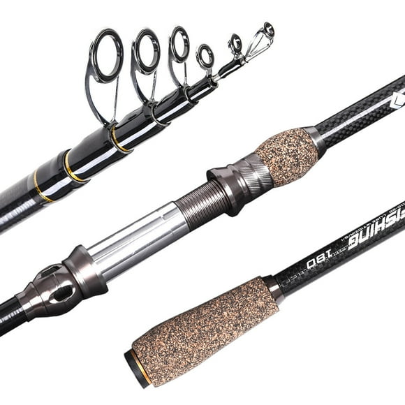 LEO 1.8M Carbon Fiber Telescopic Fishing Rod with Aluminum Reel Seat, Stainless Steel Guides, and Cork Handle for Travel Anglers