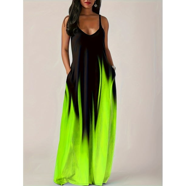 Plus size Summer cool style camisole long dress abstract fashion print temperament street dress