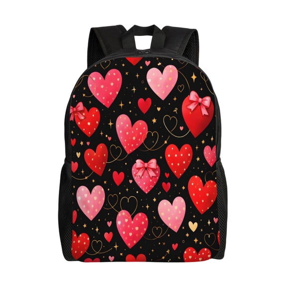 Valentines Heart Pattern Backpack Full Front Print Travel Laptop Bag for Men and Women