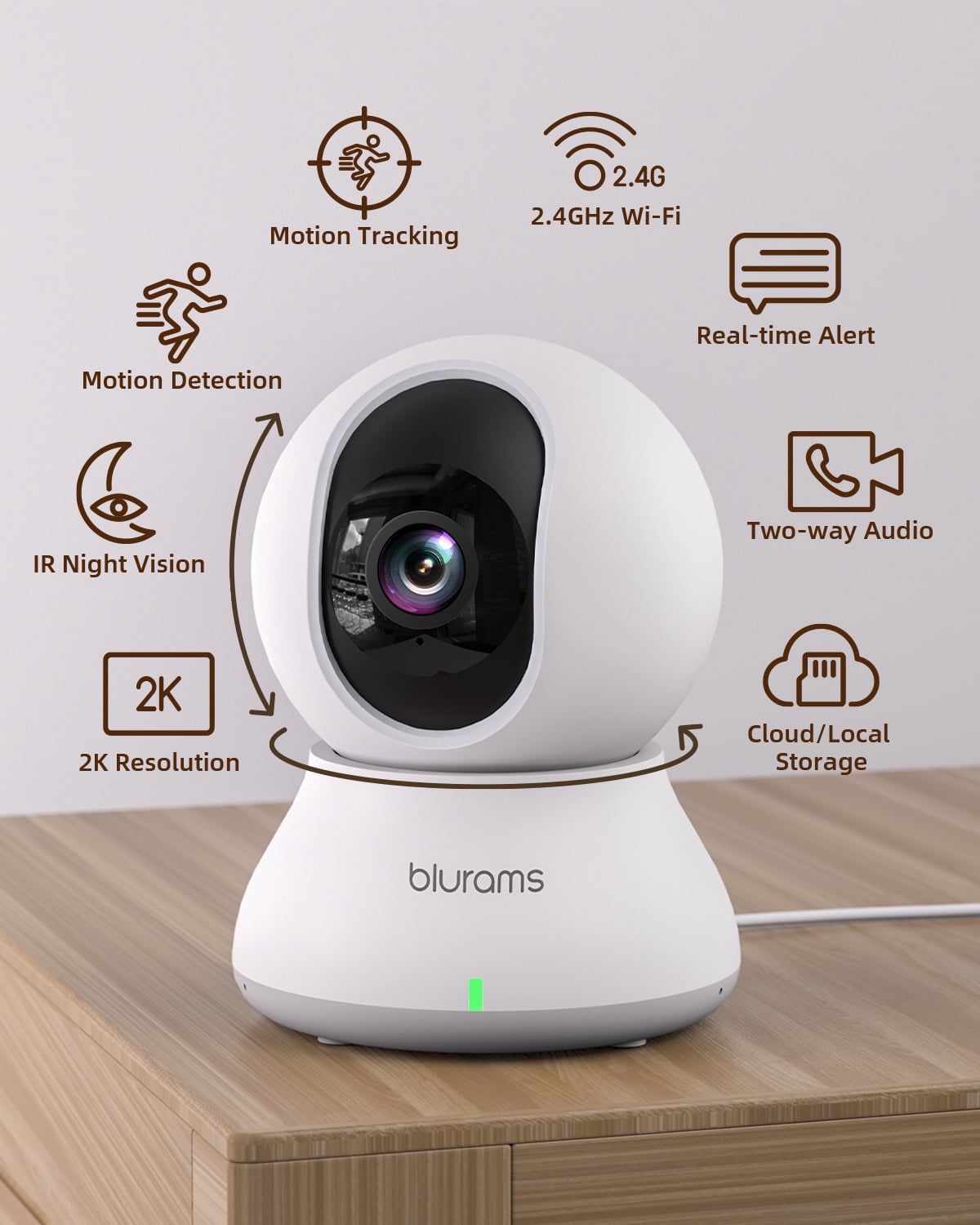 blurams Audio Detection Security 2K Indoor IR Night Vision Camera, White, 9