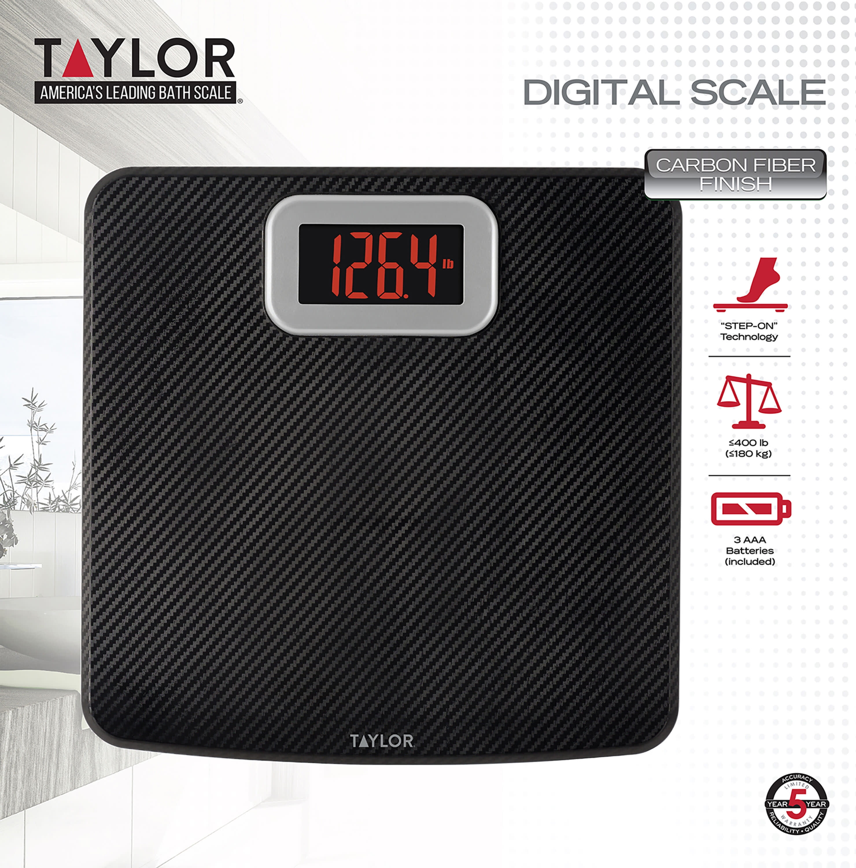 Taylor Precision Products Taylor Digital Bathroom Scale with Carbon Fiber Finish 