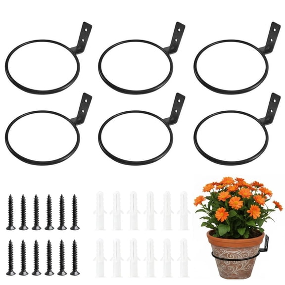 6 Pack 6 Inch Black Metal Wall Plant Holder, Indoor Wall Mounted Plant Hanger Decorative Wall Planter for Home Garden