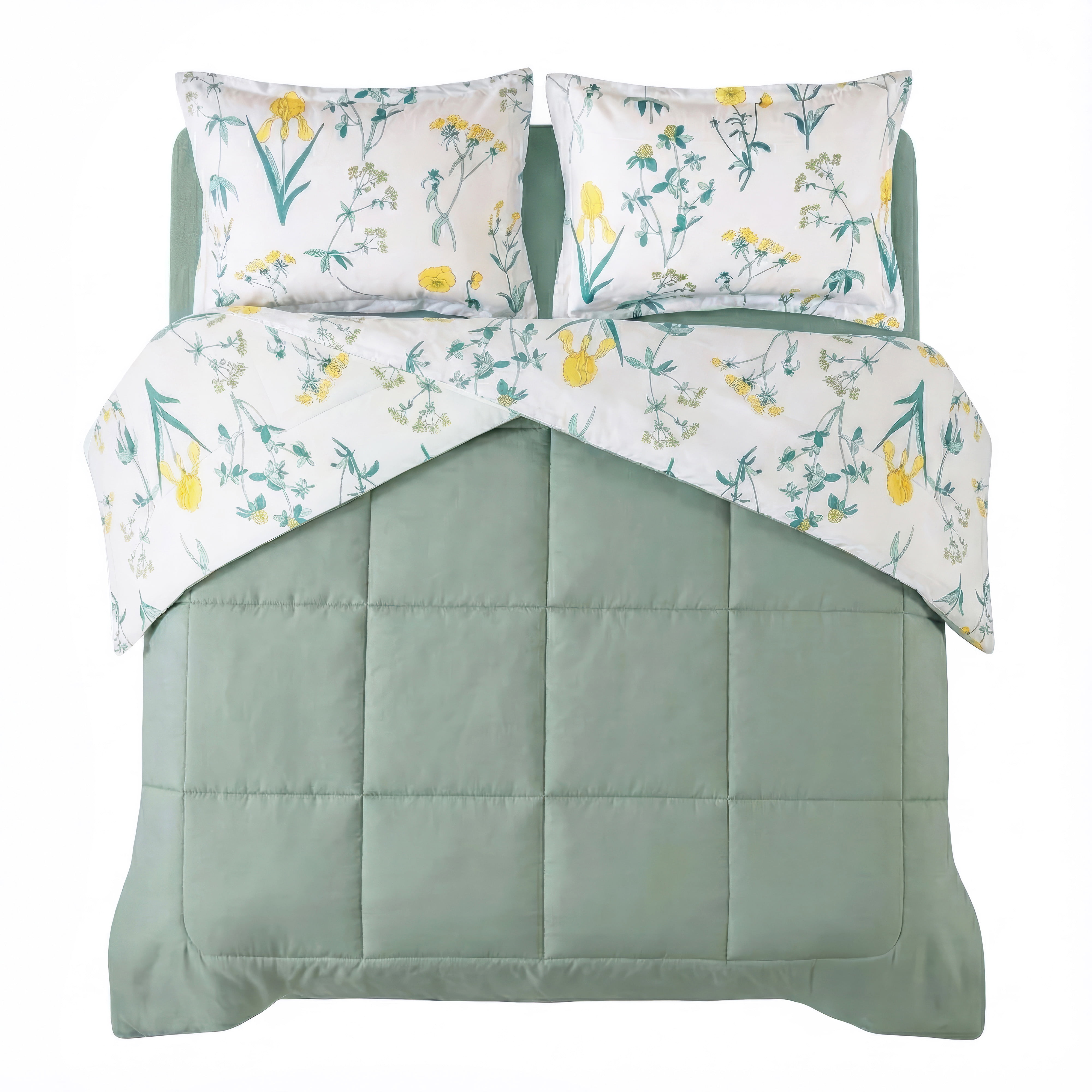 Mainstays All in One Reversible Comforter and Sheet set- 7 Piece, King, Golden Floral