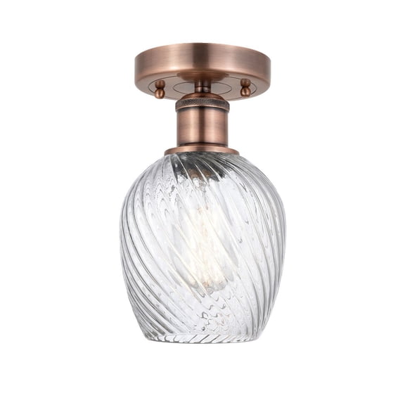 Innovations Lighting Edison Salina - 1 Light 5" Semi-Flush Mount Antique Copper/Clear Spiral Fluted