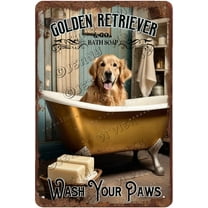 Golden Retriever Decor Wash Your Paws Dog Art Retro Aluminum Sign 12x8 IN Metal Tin Sign Funny Bathroom Wall Decor Dog Gifts Golden Retriever Tin Signs for Home Shabby Chic Wall Decor