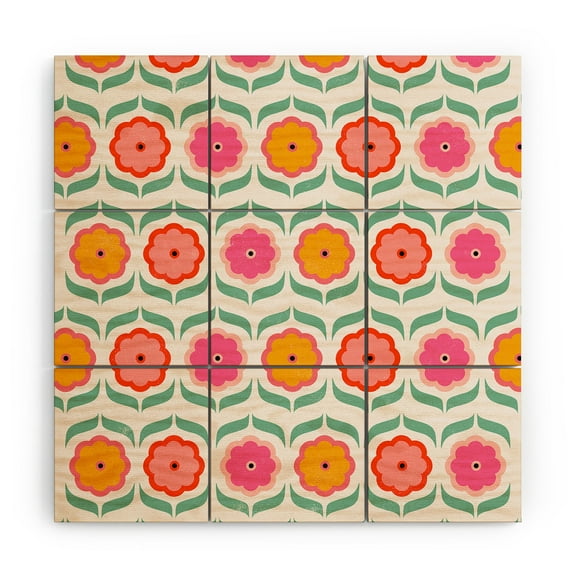 Society6 Showmemars Bright Retro Geometric Pattern 4' x 4' Wood Wall Mural