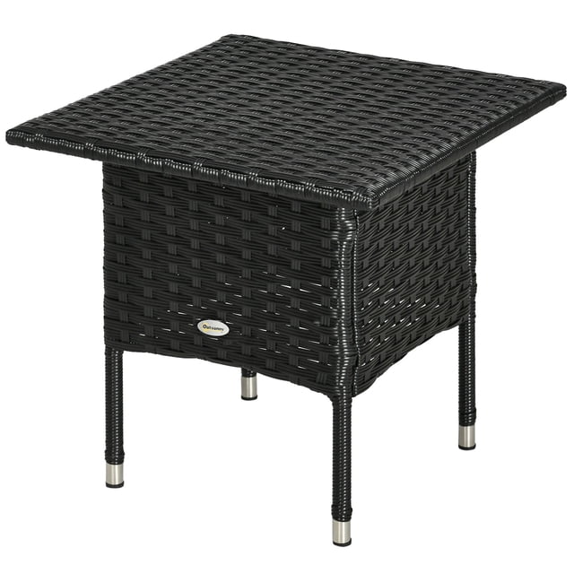 Black 20" Outdoor Wicker Coffee Table - Patio Side Table with Metal Frame & PE Rattan Weave for Garden, Balcony & Entryway - 19.7" x 19.7"