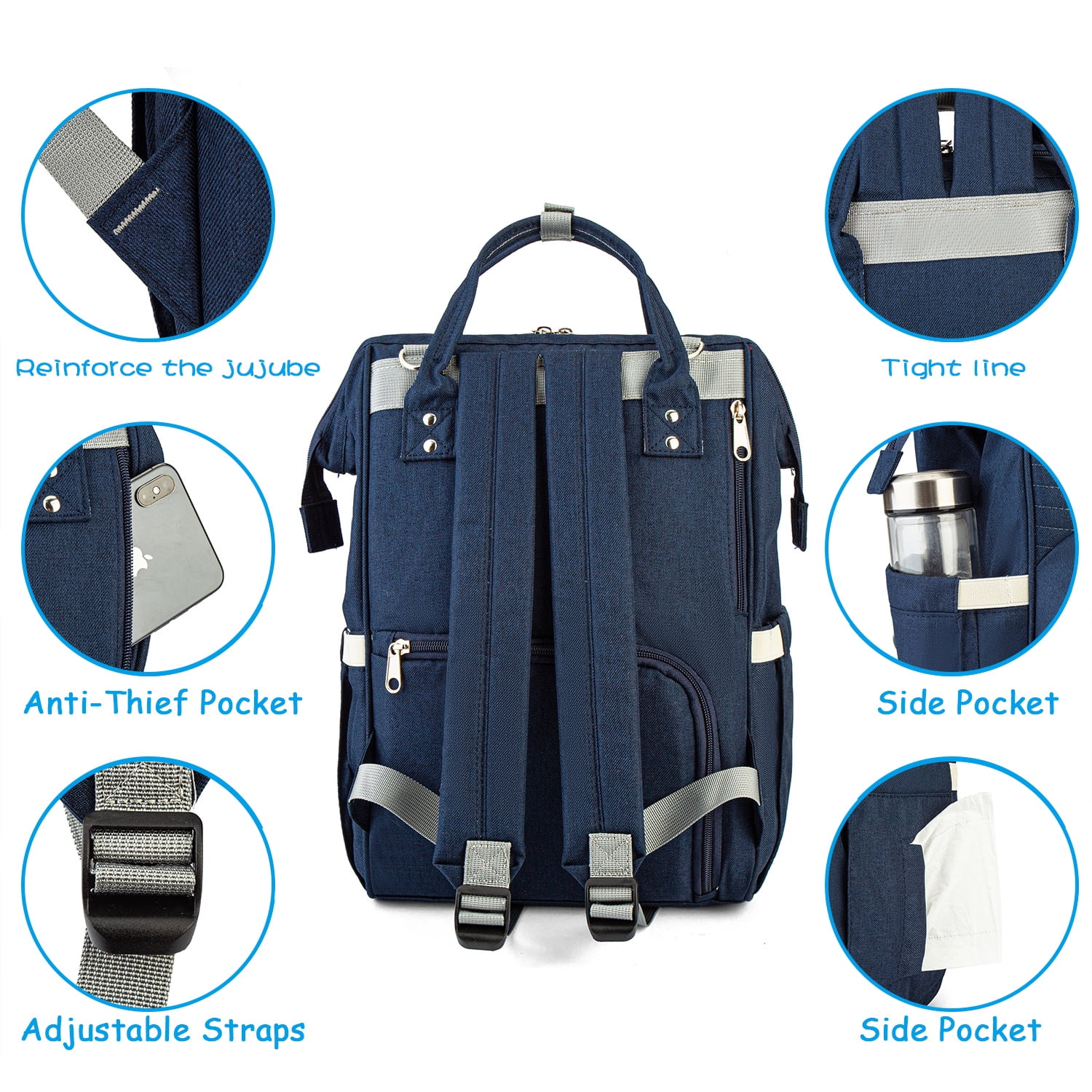 Baby Diaper Bag Backpack Tote Backpack Stroller Hanging Bag Travel Nappy Bag Multi-Function for Outdoor Working Mommy Bag Easy(Light Gray)