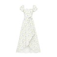 thumbnail image 2 of EnJoCho Girls Floral Print Maxi Dress Square Neck Ruffle Short Sleeve Bow Waist High Long Dress For Little Girls Wedding Birthday Party Holiday Dress, 2 of 4