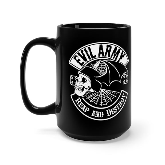 Evil Army Iron Cross Born to Ride Pickelhaube Coffee Mug, 15oz, Black
