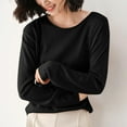 thumbnail image 2 of TFEOQRY Women's Crew Neck Sweater Long Sleeve Soft Knit Solid Pullover Casual Fall Daily Wear Top Black, 2 of 5