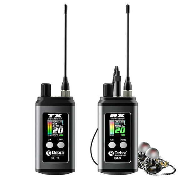 D Debra Audio PRO EST-12 UHF Stereo Mini Wireless In-Ear Monitor System, with Rechargeable Lithium Battery Monitor Type for Stage, Band, Studio, Musician, Monitor (1 Transmitter & 1 Receiver)