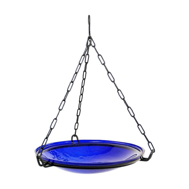 Achla Designs Bain d'Oiseaux Suspendu en Verre Craquelé à la Main, Bleu Cobalt