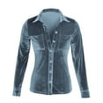 thumbnail image 4 of VEKDONE 2026 Long Sleeve Jackets for Women Solid Color Button Velvet Coat Casual Lapel Slim Outwear with Pockets Cute Velour Jacket A Light Blue L, 4 of 5