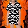 thumbnail image 2 of CAIVO Girls Halloween 2 Piece Pajama Sets Cute Pumpkin Bat Print Lapel Short Sleeve Button Down Shirt With Shorts Sleepwear For Kids Comfortable Casual Loungewear, 2 of 4
