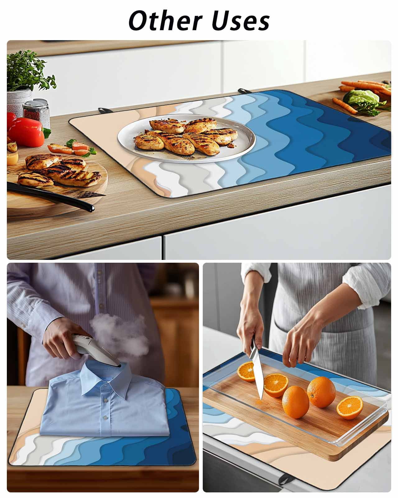 Stove Top Covers for Electric Stove, Blue Geometric Beach Glass Stovetop Cover Protector, Ombre Waves Moire Abstract Art Induction Cooktop Protector Oven Mat for Kitchen Countertop 36"x21"
