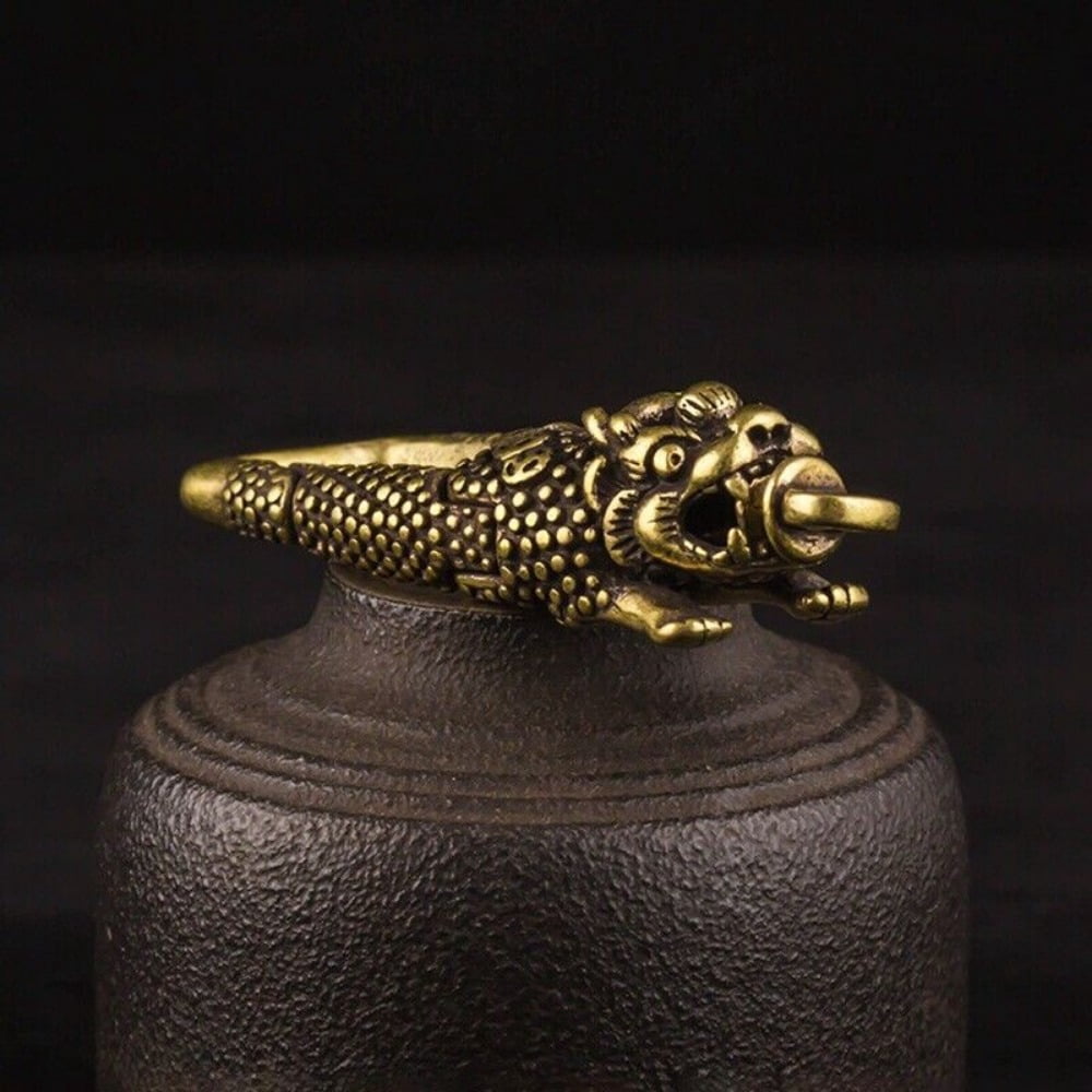 Brass Pure Beast Pixiu Keychain Key Ring Hanging Ornament Miniature Craft