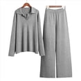 thumbnail image 3 of Conjuntos de Dos Piezas para Mujer, Sudadera de Larga con Cuello en V y Pantalones Anchos, Conjuntos de Chándal para Estar en Casa Gris M, 3 of 8