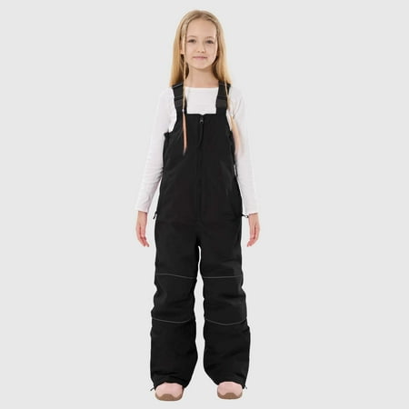 Letdown Boys Girls Snow Bibs Water_proof Insulated Ski Pants Kids Adjustable Strap Snowboard Overalls Multi Pockets Winter Snowsuit Pants (#01-Black 11-12 Years)