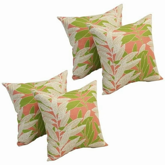 Blazing Needles 9910-S4-OD-142 17 in. Square Polyester Outdoor Throw Pillows, Eastbluff Coral - Set of 4