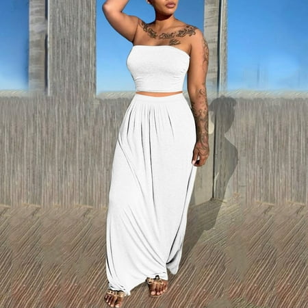 

Medcursor Women Solid Top Slit Beach Long Maxi Skirt Two-Piece Suit Set