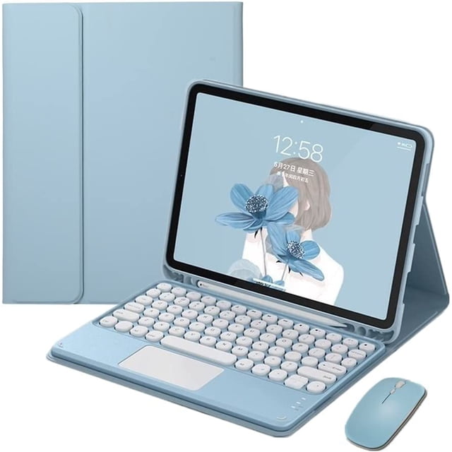 Étui Clavier Tactile pour iPad Pro 12.9 6e 5e 4e 3e Génération 2022 avec Souris Bluetooth Touches Rondes Mignonnes Clavier Coloré Pavé Tactile Pavé Tactile Détachable