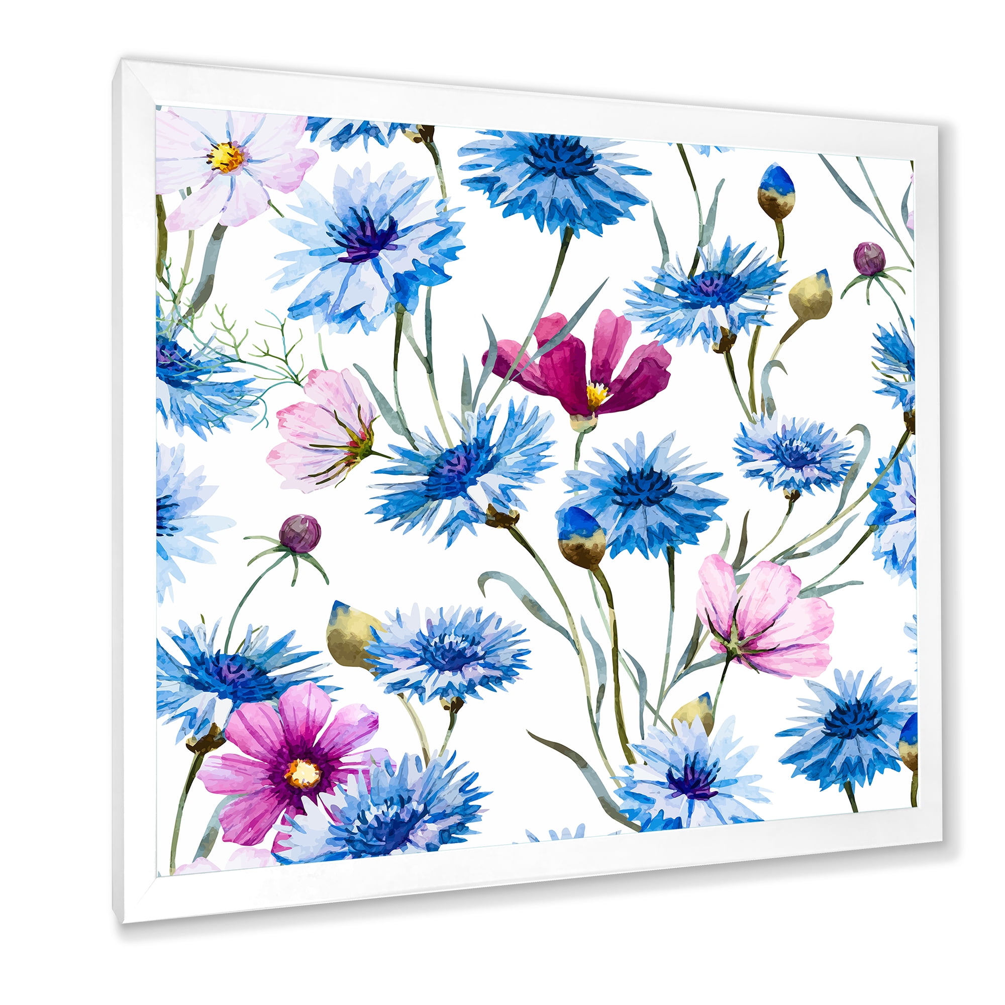 Designart 'Pink and Blue Wild Cornflowers' Traditional Framed Art Print