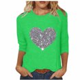 thumbnail image 2 of Fall Saving 2025 QUINDOS Graphic Tee Shirts Women Sequin 3/4 Sleeve Womens Tops Regular Fit Casual Heart Crew Neck Green Tops, 2 of 3