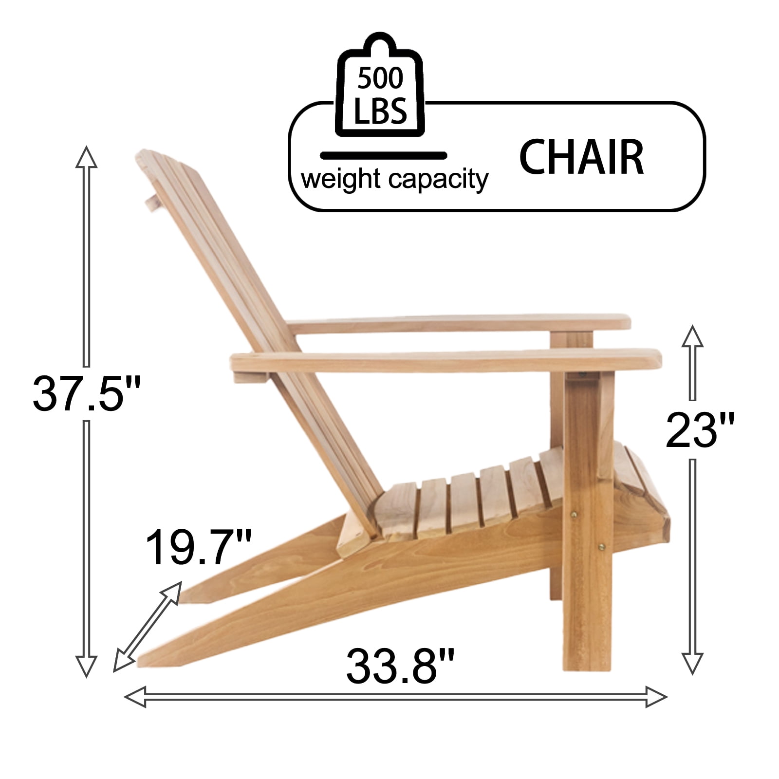 Outdoor Wooden Adirondack Chair, Teak Leisure Line Adirondack Chair All Weather Fire Pit Chair Suitable for Patio Lawn Gardens Terraces Poolside