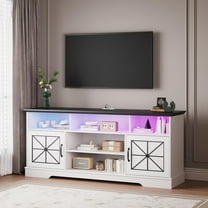 PUFFCAFE LED TV Stand for 65" TV,Entertainment Center with Storage & Power Outlet,TV Media Console Table for Living Room,White