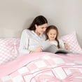 thumbnail image 5 of Manfei Sweet Letter T 7-Piece King Bedding,Cute Checkerboard Bow King Bed in a Bag,Pink,Pink Reversible, 5 of 7