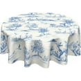 thumbnail image 1 of Nappe Campagnarde Française Ronde Vintage Toile Bleue Nappes Cercle Rustique Classique Village Housse de Table Lavable Essuyable Polyester Dessus de Table Vacances pour Salle à Manger Cuisine Pique-Nique Fête Déco 60 Pouces, 1 of 7