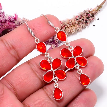 Red Garnet Gemstone 925 Sterling Silver Handmade Earring 2.26" E319