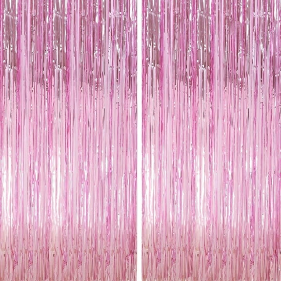 2 Pack Pink Foil Fringe Curtains Streamers Party Decorations 3.3 x 6.56 ft, Pink Tinsel Curtain Fringe Backdrop for Birthday Party Decorations