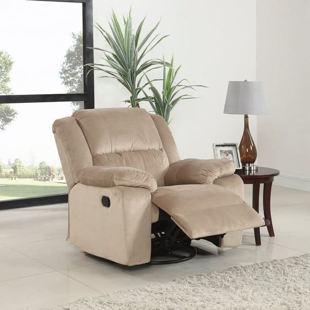 Brush Microfiber Rocker and Swivel Recliner Living Room Chair, Beige