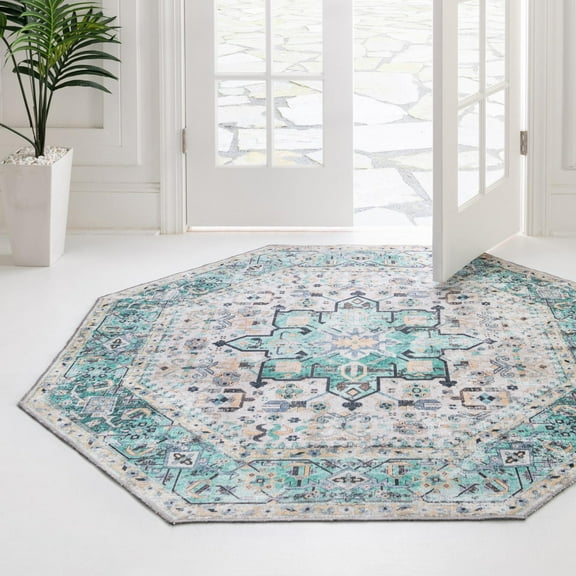 Unique Loom Yara Collection Area Rug - Sunil (5' Octagon Aqua Green/Blue)