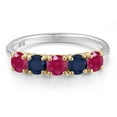 thumbnail image 3 of Gem Stone King 925 Silver and 10K Yellow Gold Red Ruby and Blue Sapphire Wedding-Bands Ring for Women | 1.75 Cttw | Round 4MM | Gemstone July Birthstone | Size 7, 3 of 6