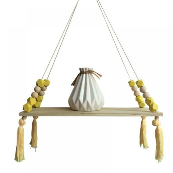 Macrame Hanging Shelves Boho Wall Decor,Rustic Wood Floating Storage Shelf for Bedroom Bathroom Living Room Nursery Dorm Room