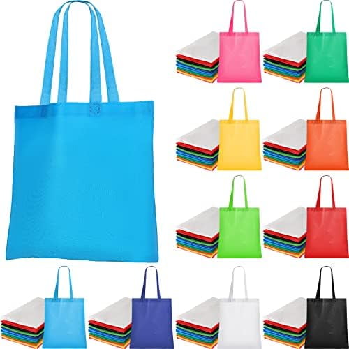 50 Pack Non Woven Bags with Handles 13 x 15 Inch Reusable Tote Bulk Grocery Gift Bags for Shopping Birthday Party (Bright Color)$$Home Decor, Kitchen, & Other