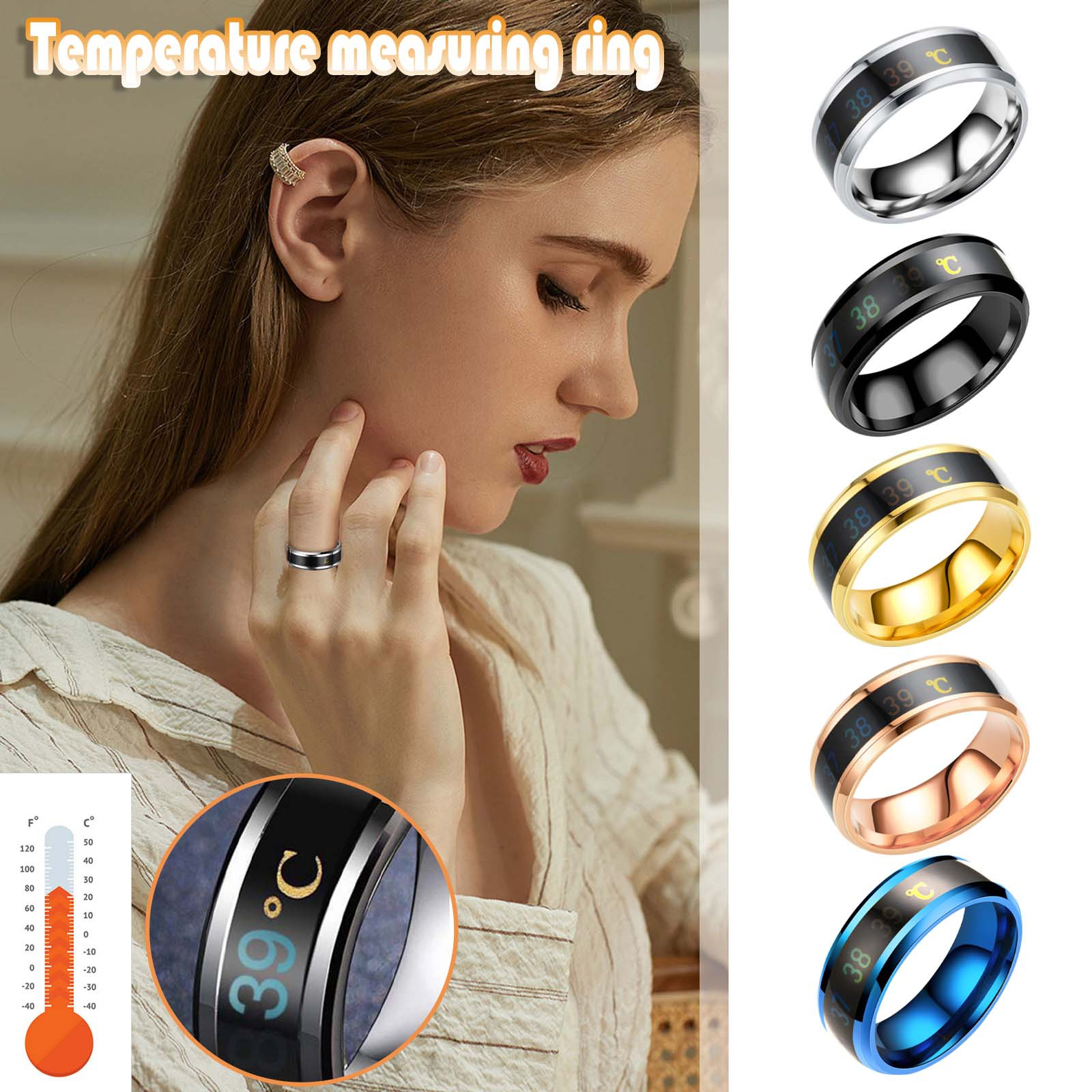 Waterproof NFC Smart Sensing Temperature Ring with Intelligent Control for Men and Women