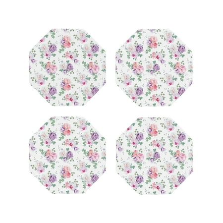 

Fuzoiu Rose Flower B Print Leather Coasters Set Drink Coasters Set of 4 for Tabletop Protection Durable PVC Coasters Home Décor and Housewarming Gift-Octagon