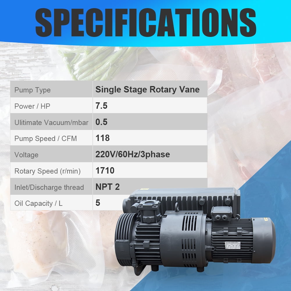 HPDAVV 118 CFM Single Stage Oil Sealed Rotary Vane Vacuum Pump 220V/60Hz/3phase Inlet/Discharge thread NPT 2