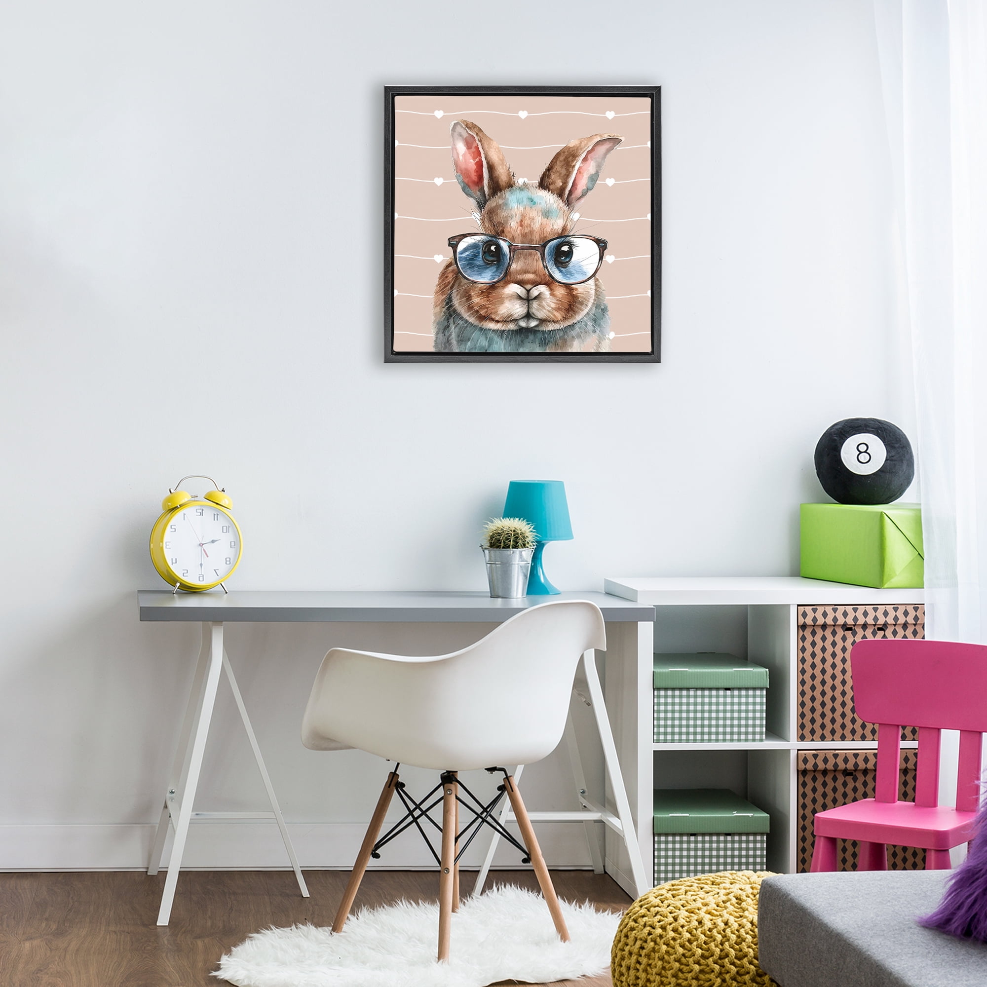 Stupell Industries Buster Rabbit with Specs Black Framed Floater Canvas Wall Art, design by Yvonne Coleman Burney