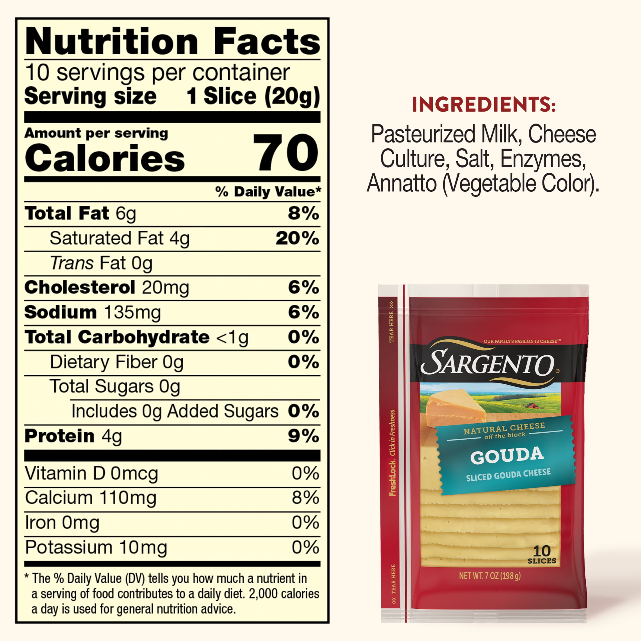 Sargento® Sliced Gouda Natural Cheese, 10 slices