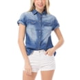 thumbnail image 5 of Made by Olivia Women's Classic Short Sleeve Button Down Denim Chambray Shirt, 5 of 7