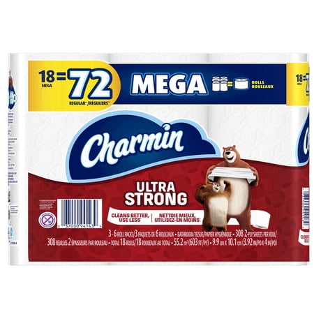 Charmin Ultra Strong Toilet Paper, 18 Mega Rolls = 72 Regular Rolls
